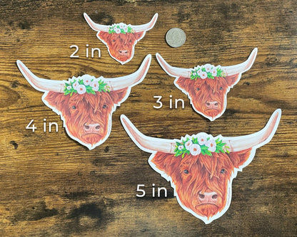 Floral Highland Cow Sticker