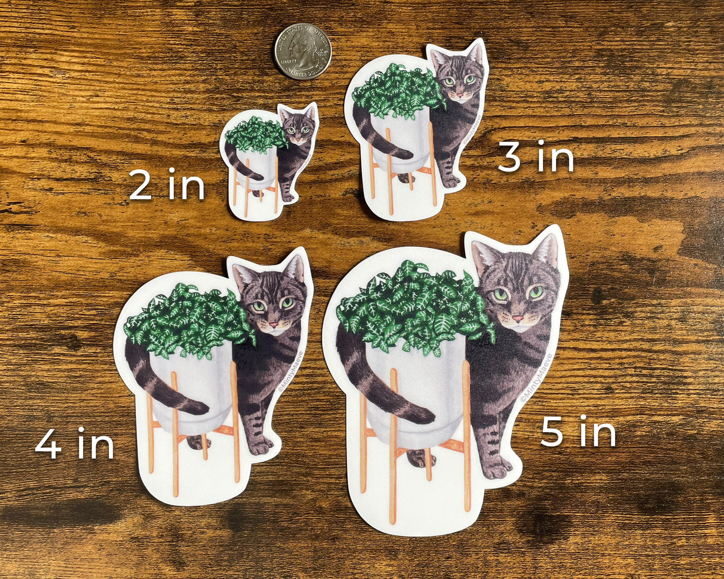 Gray Tabby Cat with Fittonia Plant Waterproof Sticker