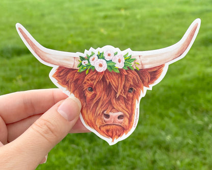 Floral Highland Cow Sticker