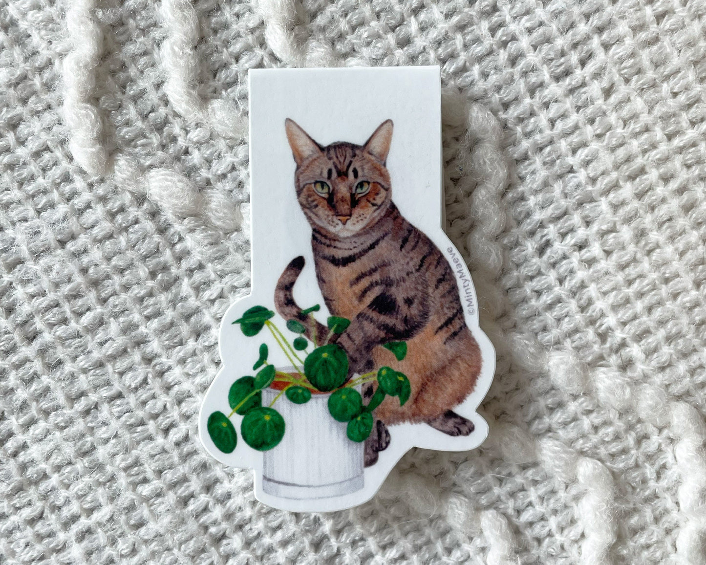 Brown Tabby with Pilea Plant Magnetic Bookmark