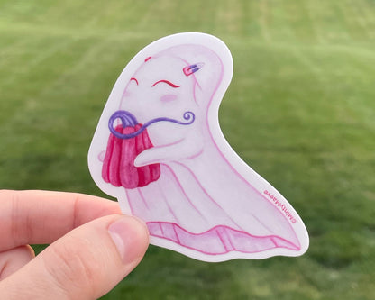 Pink Ghost Holding Pumpkin Sticker