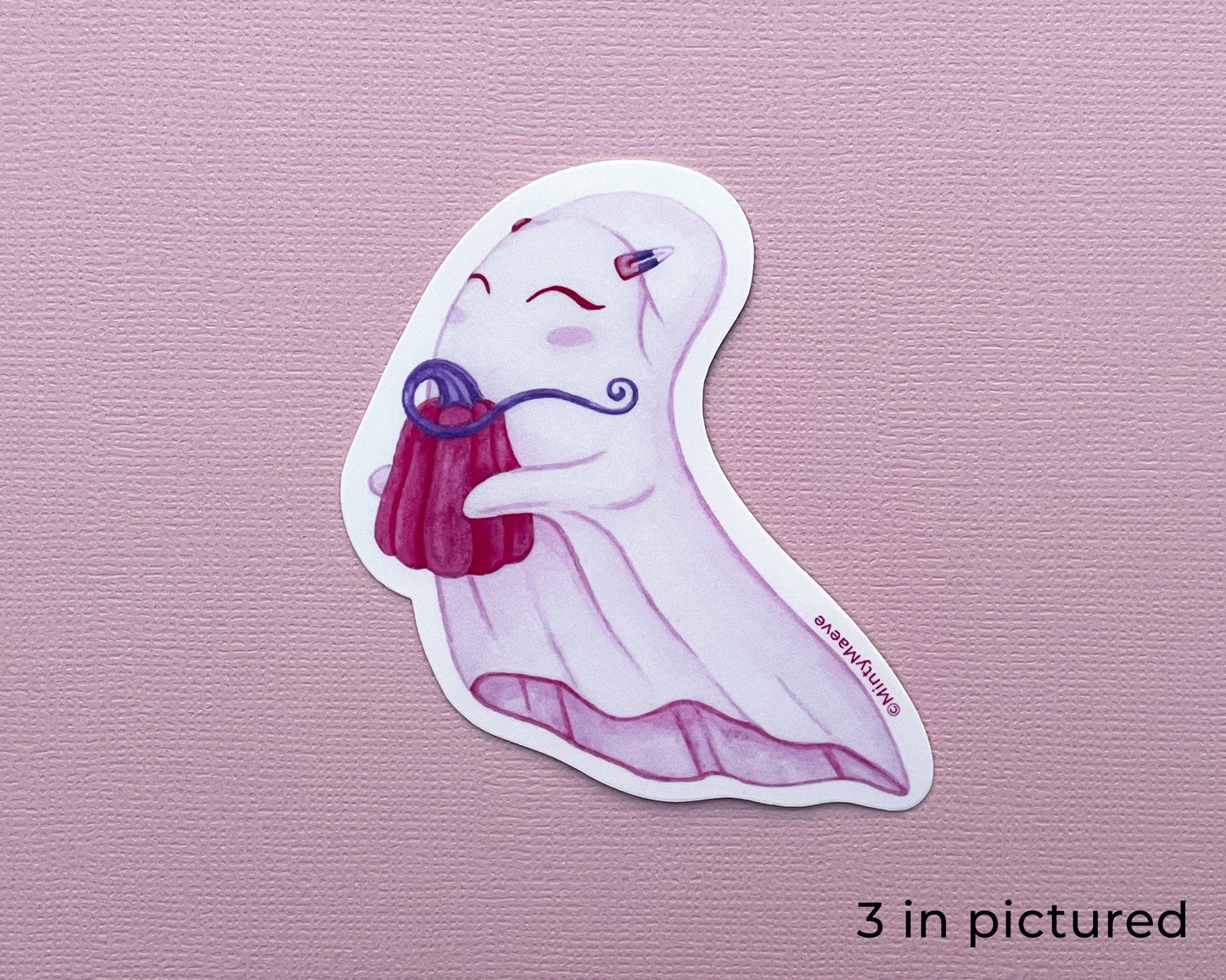 Pink Ghost Holding Pumpkin Sticker