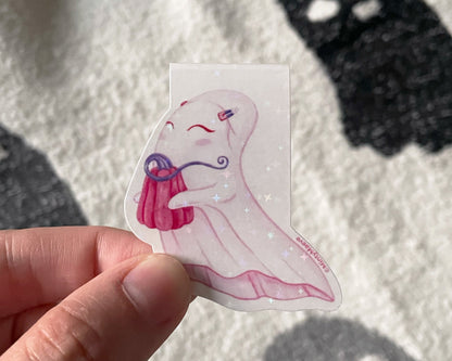 Pink Ghost with Pumpkin Magnetic Bookmark