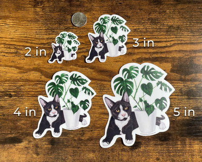 Tuxedo Cat with Monstera Waterproof Sticker