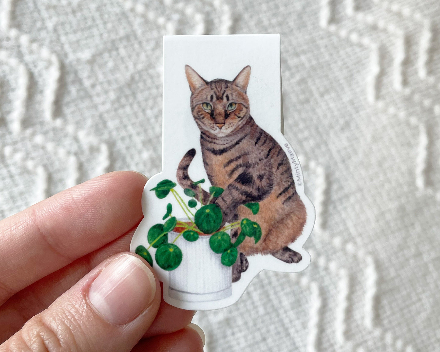 Brown Tabby with Pilea Plant Magnetic Bookmark