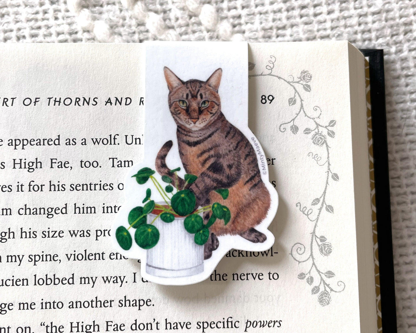 Brown Tabby with Pilea Plant Magnetic Bookmark