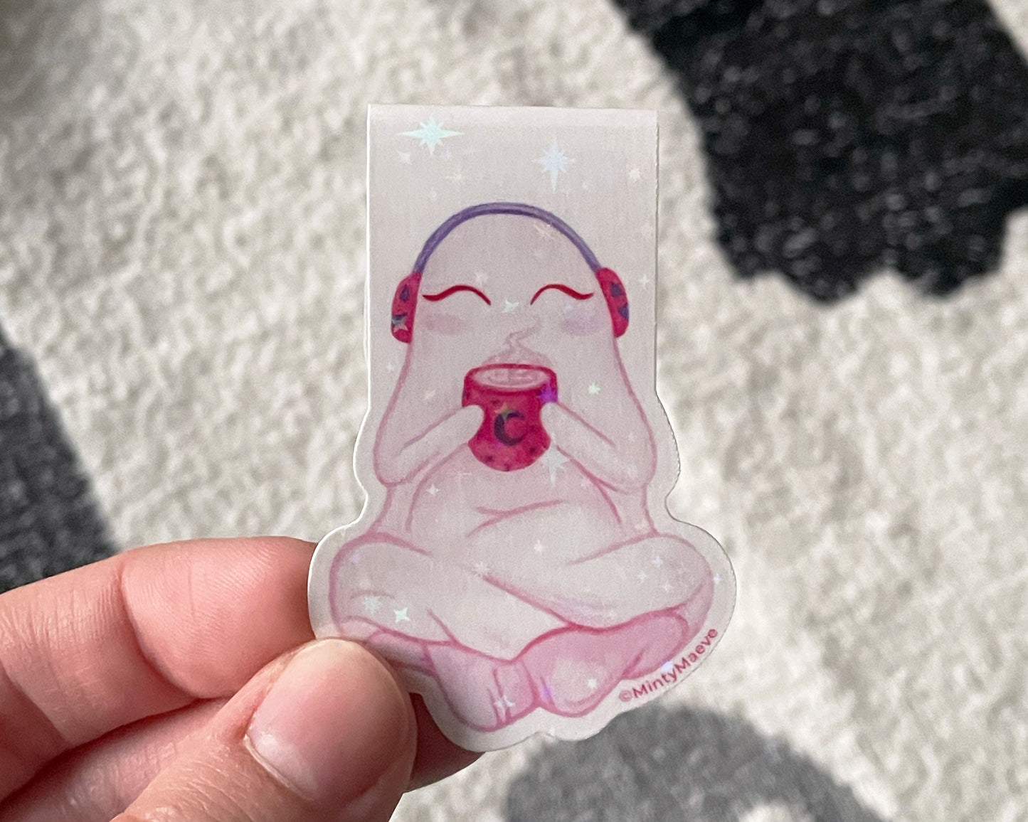 Pink Ghost Drinking Coffee Magnetic Bookmark