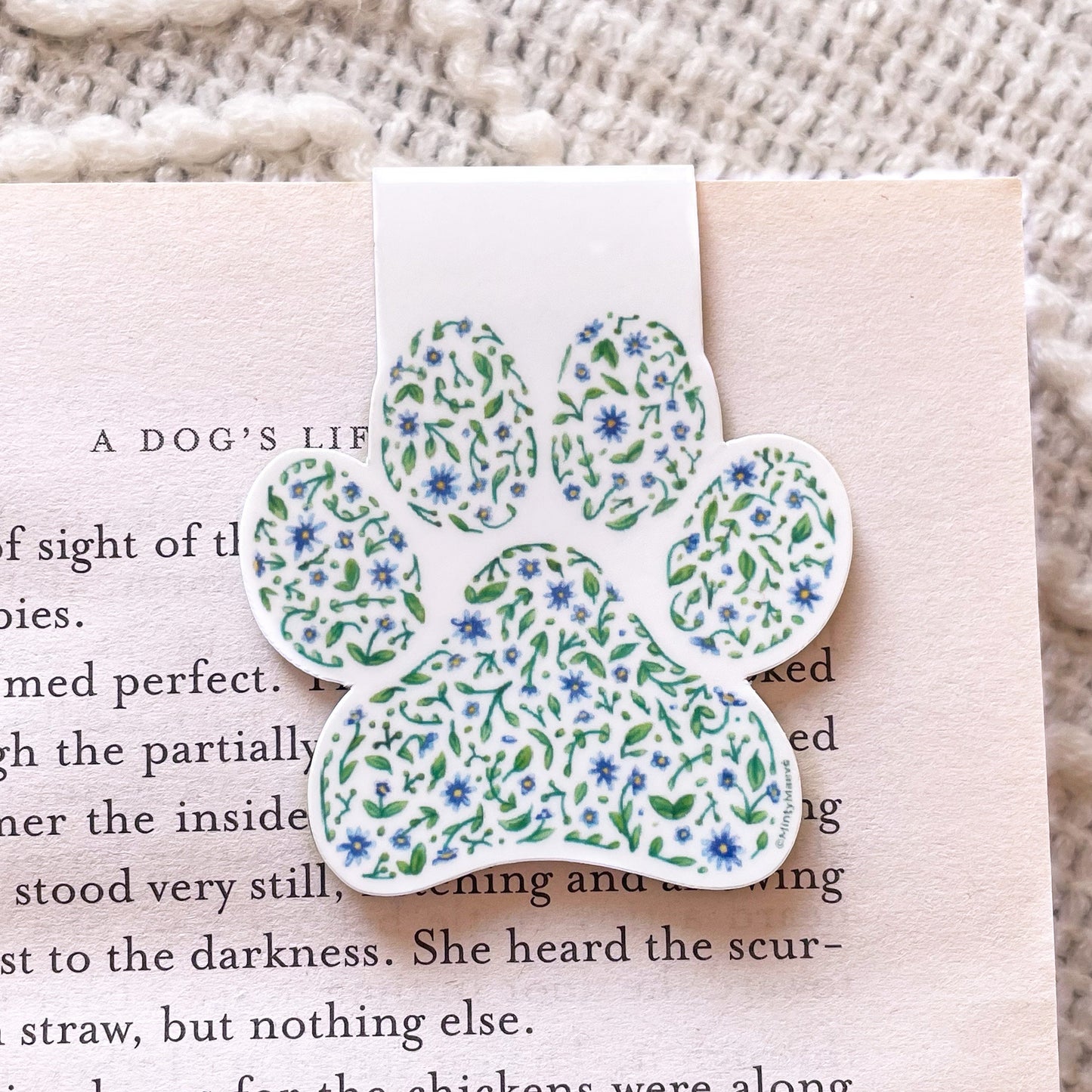 Floral Paw Print Magnetic Bookmark