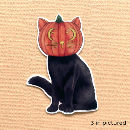 Black Cat Wearing Pumpkin Head Waterproof Sticker