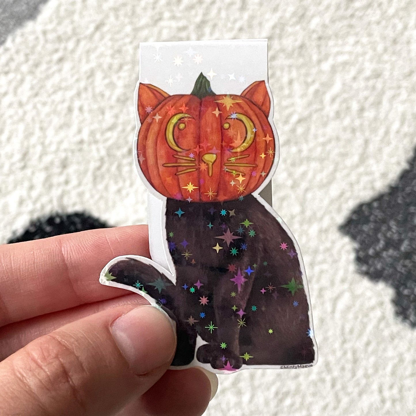 Black Cat Wearing Pumpkin Head Magnetic Bookmark