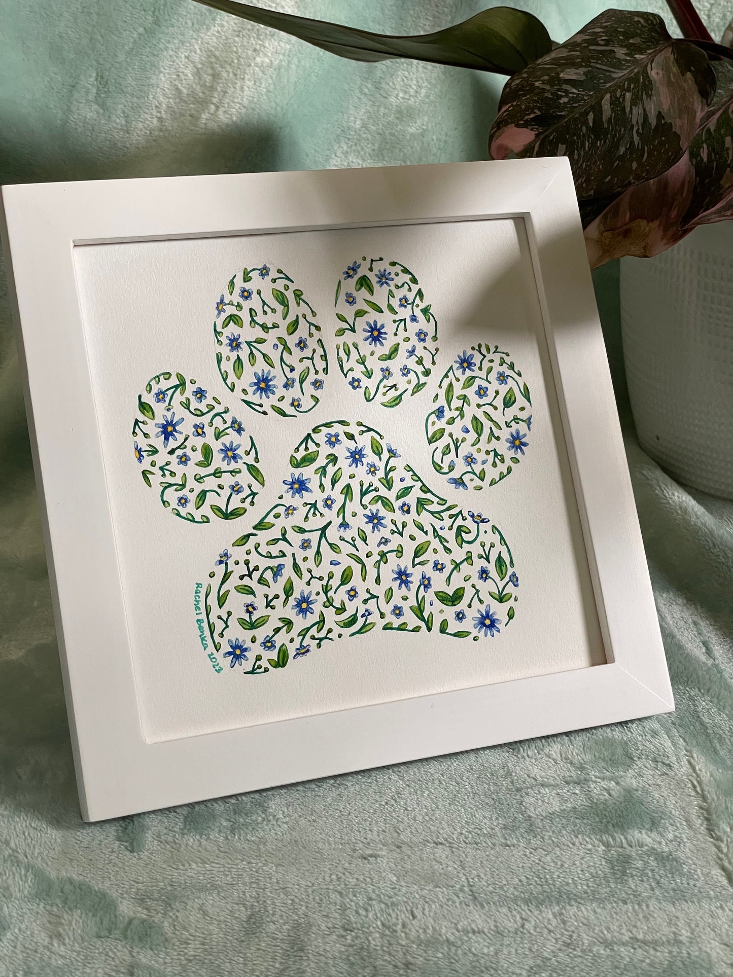 Floral Paw Print Original Watercolor Painting