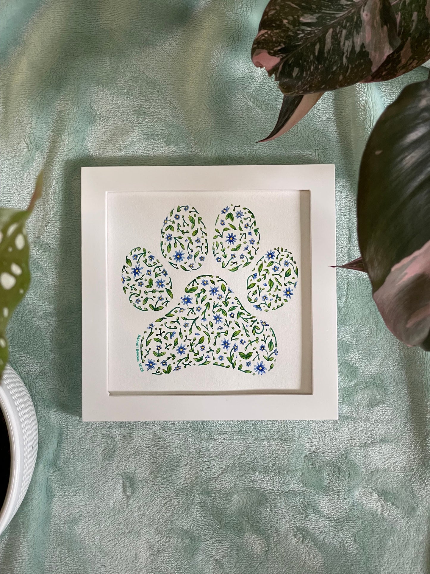 Floral Paw Print Original Watercolor Painting