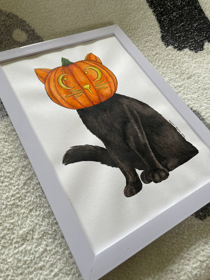 Halloween Cat Original Watercolor Painting