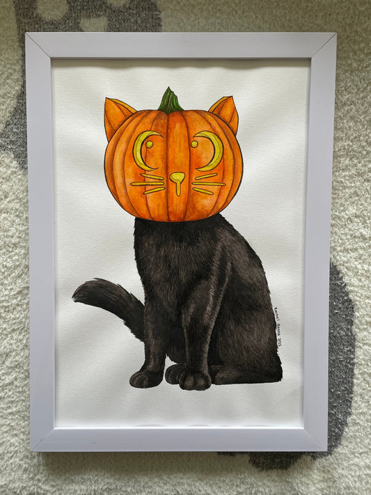 Halloween Cat Original Watercolor Painting