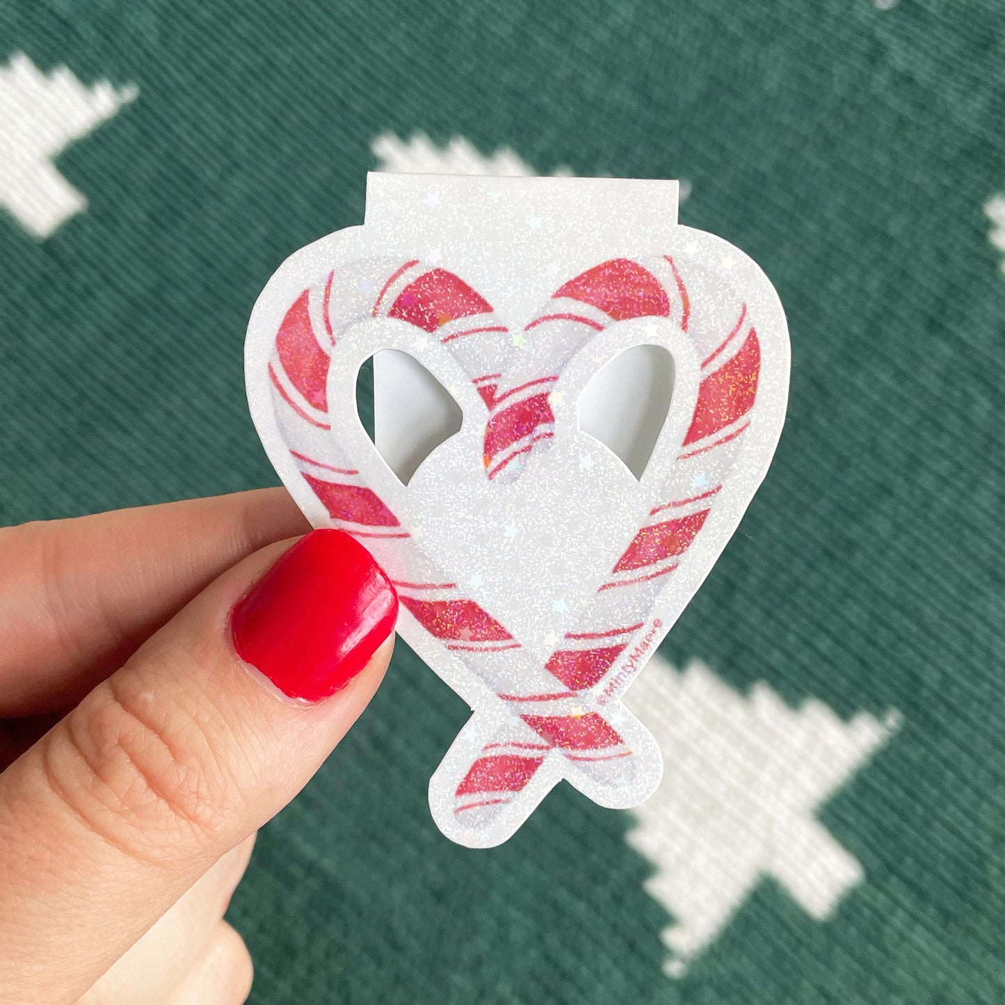 Red Candy Cane Heart Magnetic Bookmark