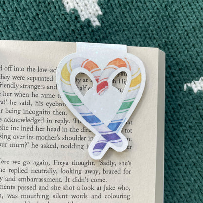 Rainbow Candy Cane Heart Magnetic Bookmark