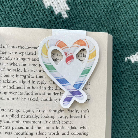 Rainbow Candy Cane Heart Magnetic Bookmark