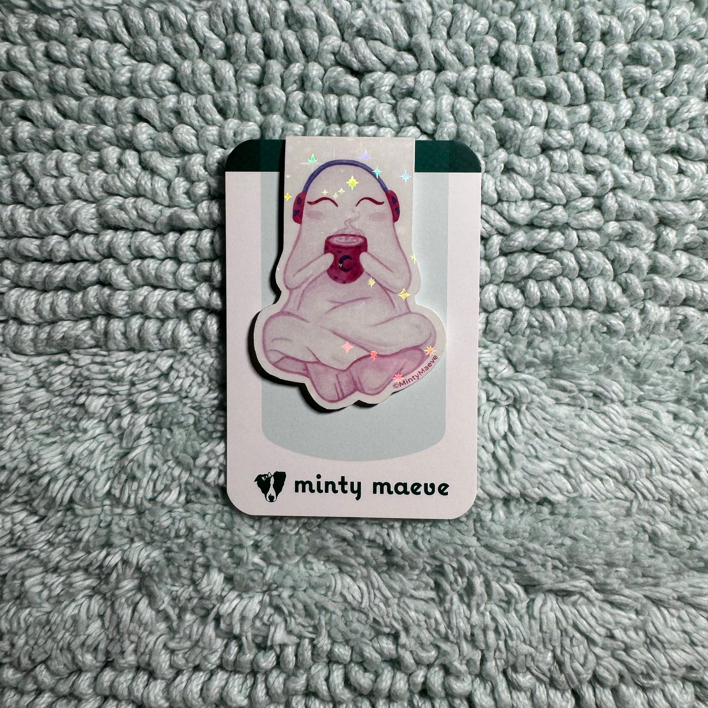 Pink Ghost Drinking Coffee Magnetic Bookmark