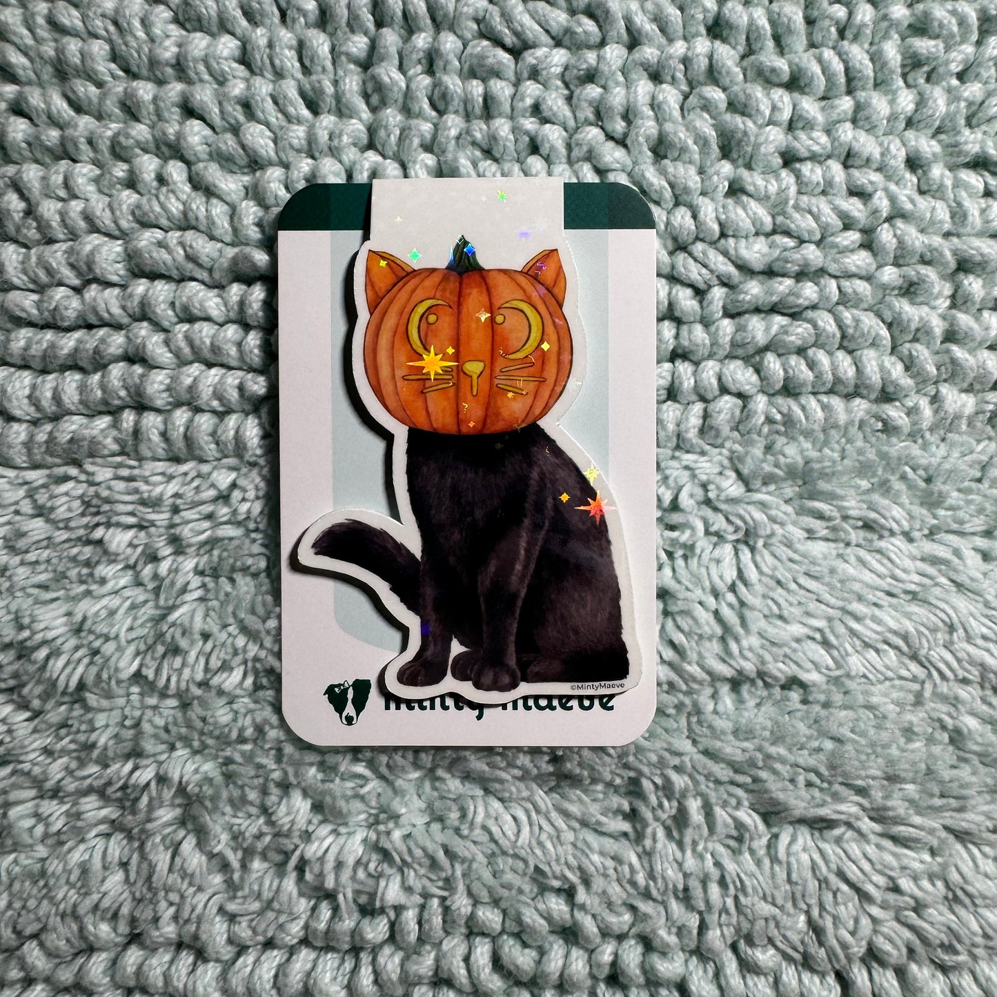 Black Cat Wearing Pumpkin Head Magnetic Bookmark