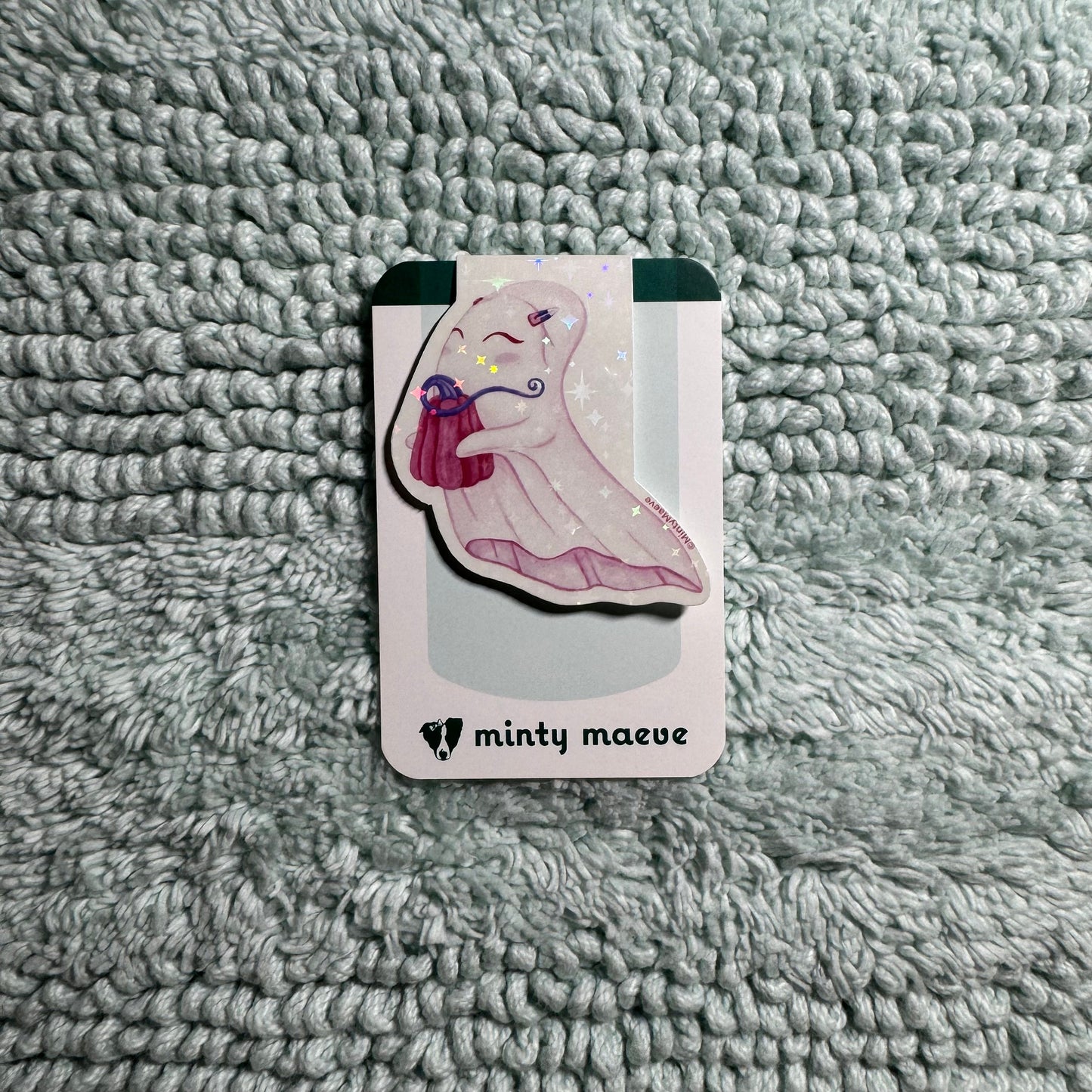 Pink Ghost with Pumpkin Magnetic Bookmark