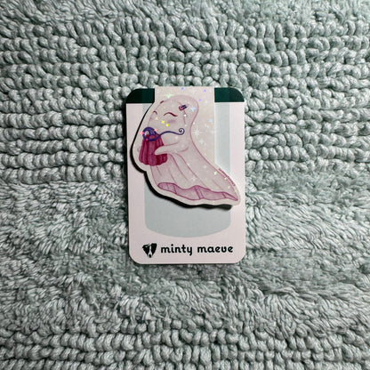 Pink Ghost with Pumpkin Magnetic Bookmark