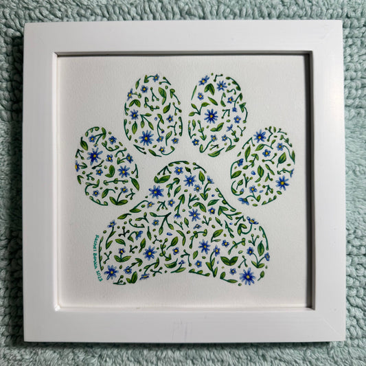 Floral Paw Print Original Watercolor Painting