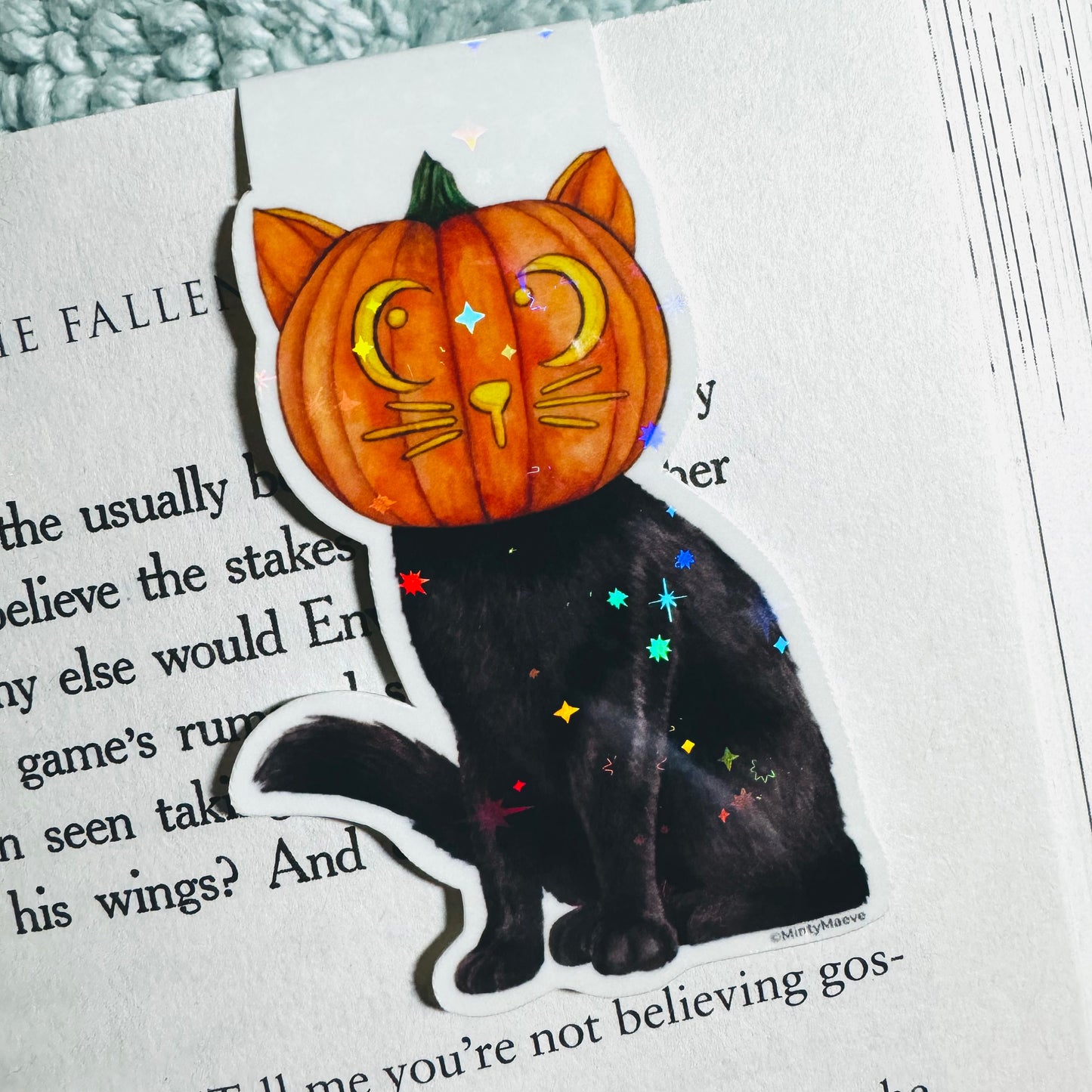 Black Cat Wearing Pumpkin Head Magnetic Bookmark