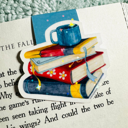 Stack of Books with Tea Magnetic Bookmark