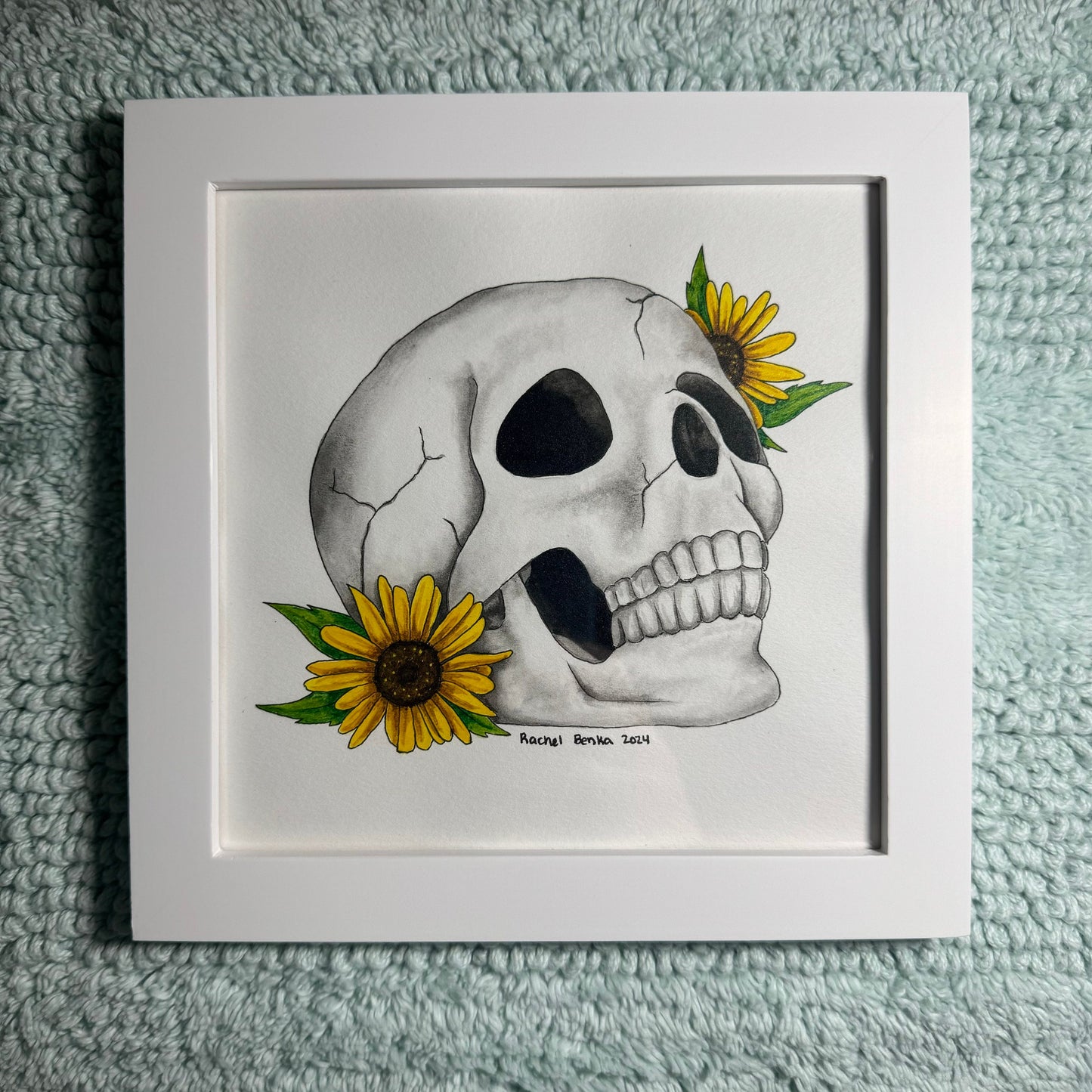 Skull with Sunflower Magnetic Bookmark