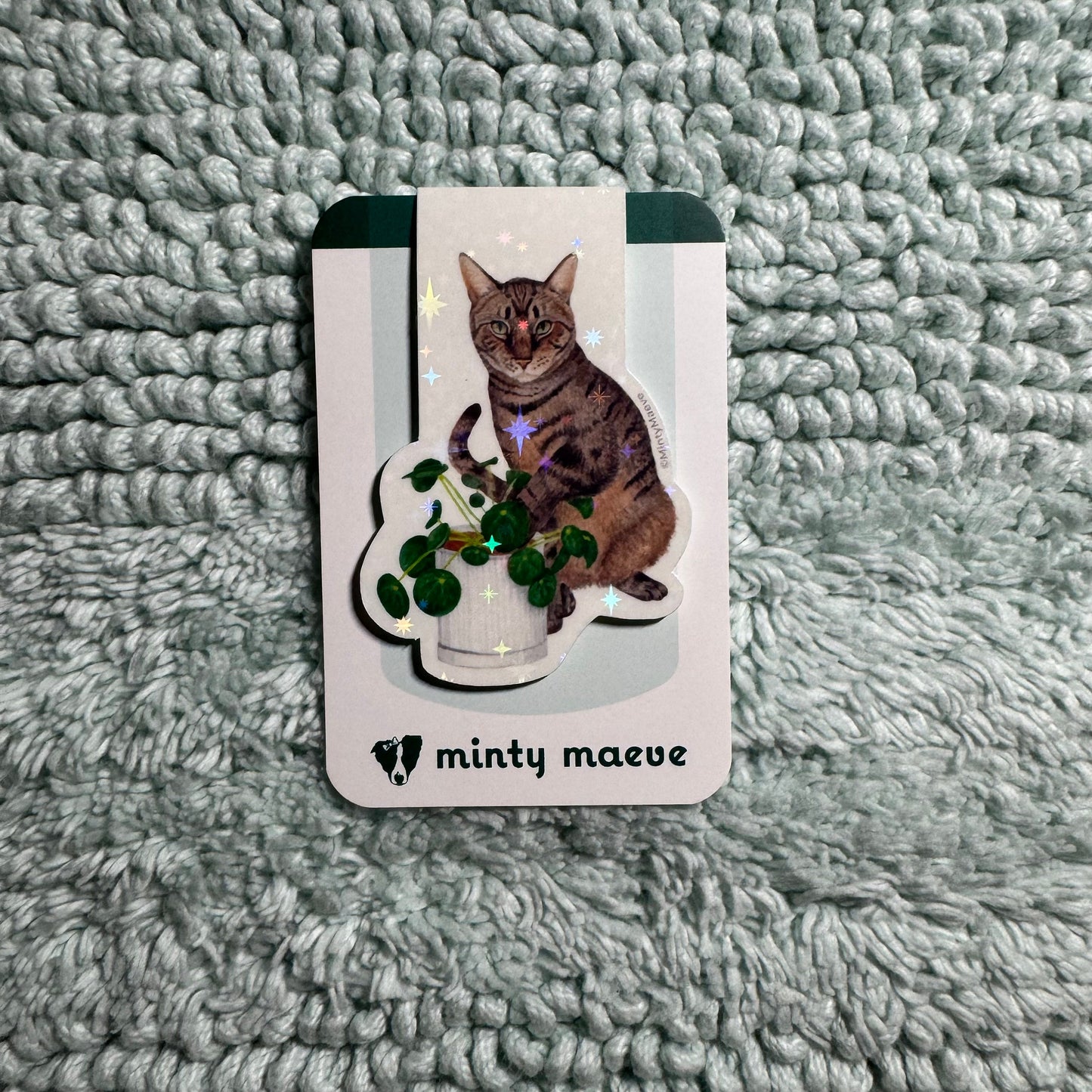 Brown Tabby with Pilea Plant Magnetic Bookmark