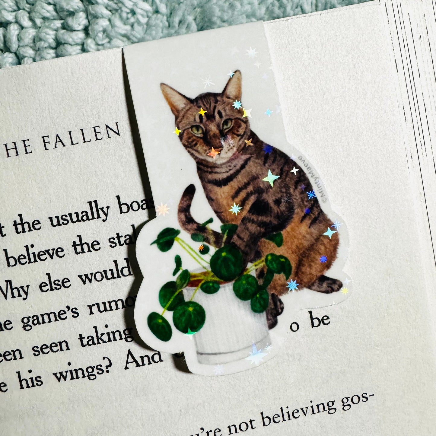 Brown Tabby with Pilea Plant Magnetic Bookmark