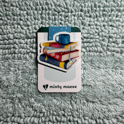 Stack of Books with Tea Magnetic Bookmark