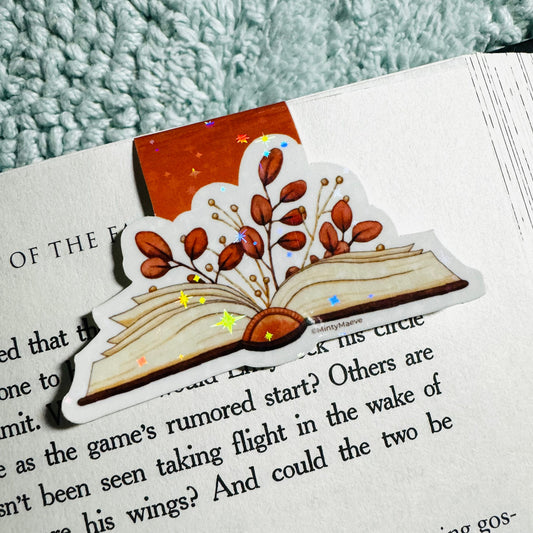 Neutral Open Floral Book Magnetic Bookmark